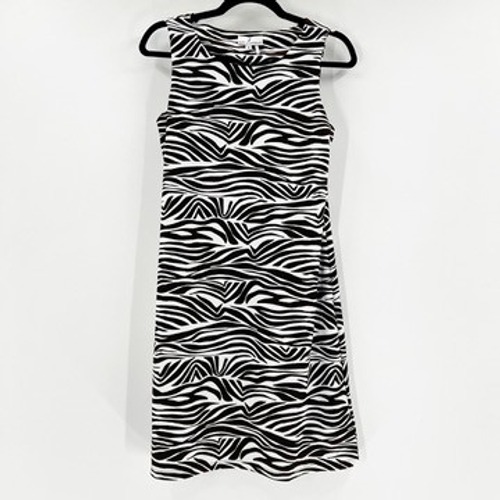 Jude Connally Zebra Print Sleeveless Knee Length Sheath Dress Size S Made Usa